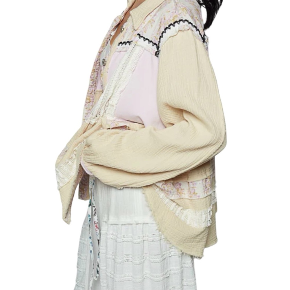 Pol Patchwork Button-Down Shirt In Cream And Lave… - image 2